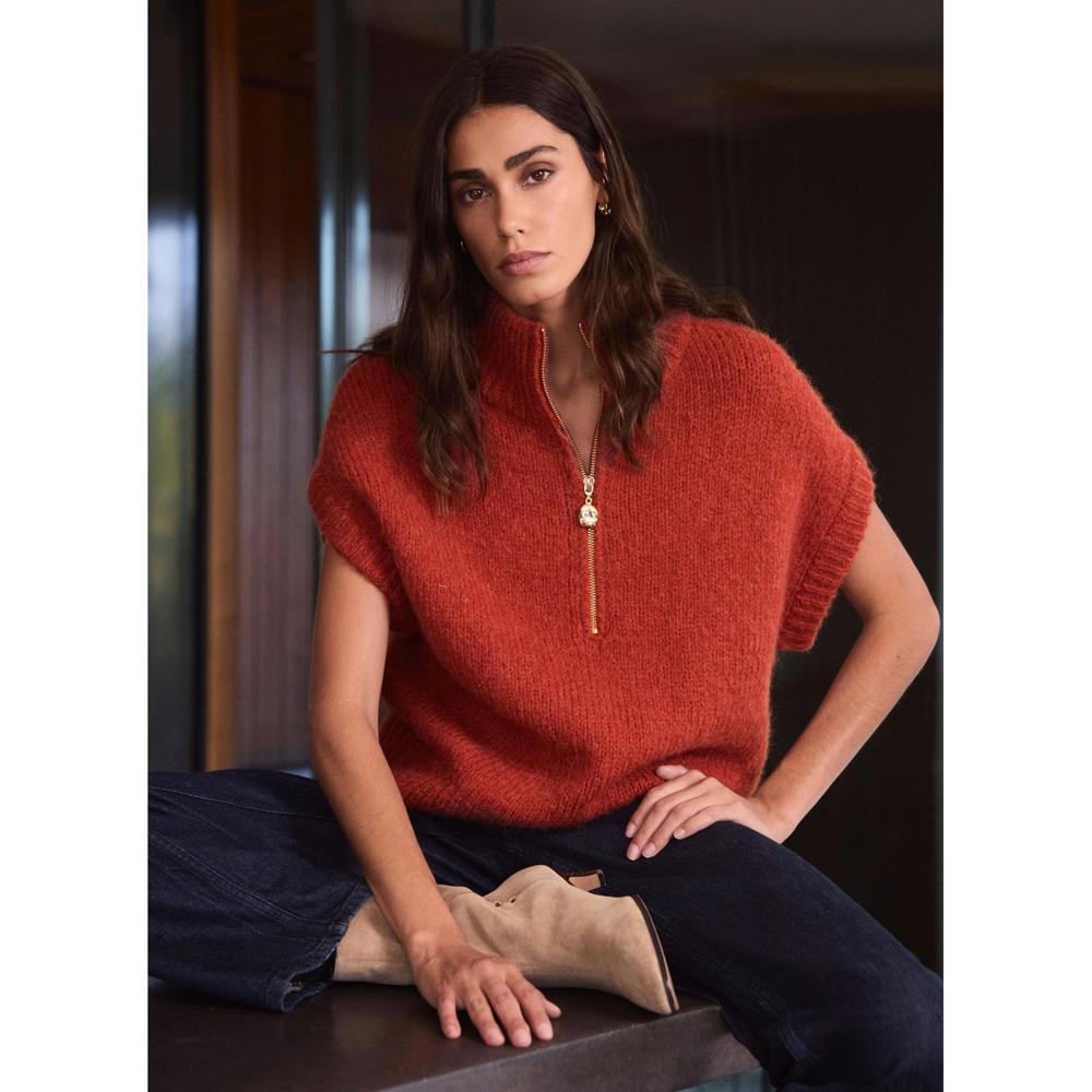 Mint Velvet funnel neck half zip knit top